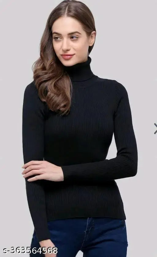 High Neck Turtle Neck Women's Top - Ribbed Material, Full Sleeve - Stylish and Cozy