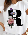 Flower Letter R Design White T shirt for Women by Nomadees Trends. Perfect for everyday wear Womens Tshirt under 200